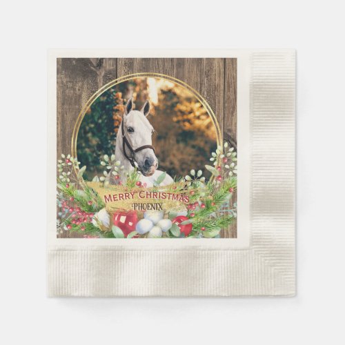 Horse photo wood frame gold Christmas  Napkins