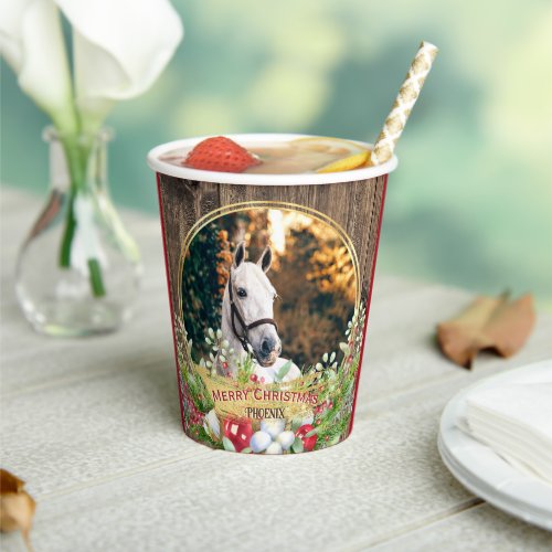 Horse photo wood frame gold Christmas  Paper Cups