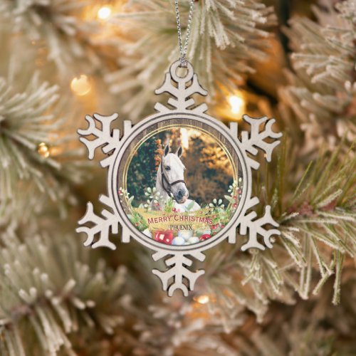 Horse photo wood frame gold Christmas  Snowflake Pewter Christmas Ornament