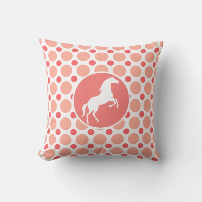 Horse; Pink & Coral Polka Dots Throw Pillow (Front)