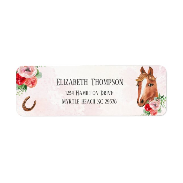 Horse Pink Floral Birthday  Label (Front)