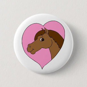 Horse Pink Heart Pretty Horse Equine Theme Button