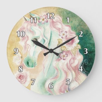 Horse Pink Mane Roses Large Clock by ArtsyKidsy at Zazzle
