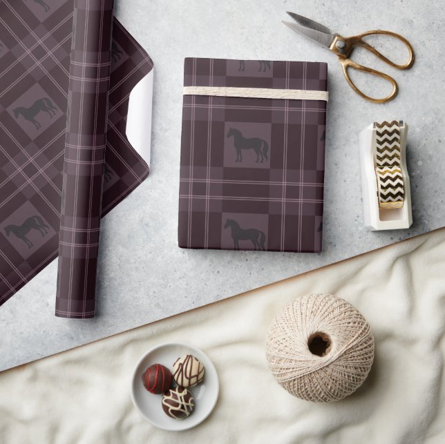 Horse Plaid Purple Equestrian Holiday Christmas Wrapping Paper (Crafts)