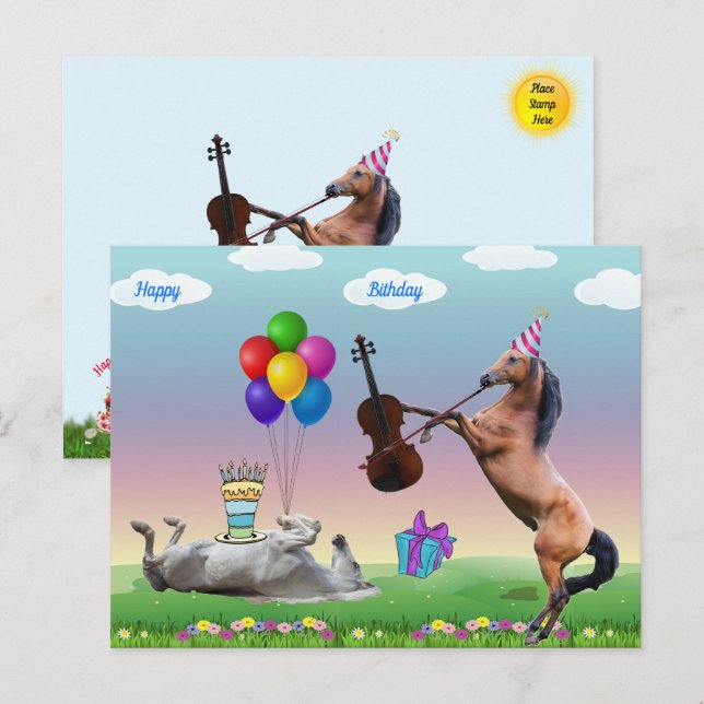 Horse Playing The Violin Birthday Card (Front/Back)