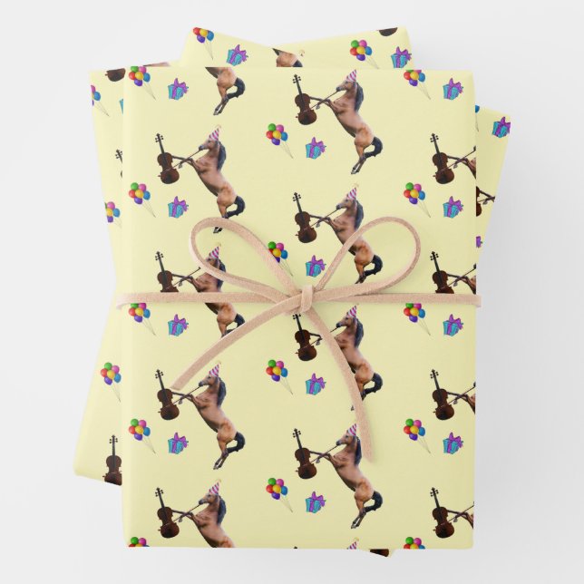 Horse Playing The Violin Birthday  Wrapping Paper Sheets (In situ)