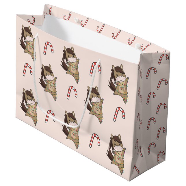 Horse Pony Christmas Snow Winter Animals Horses Large Gift Bag (Front Angled)