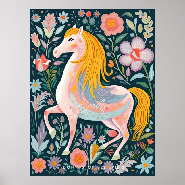 horse pony floral magical kid's room poster (Front)