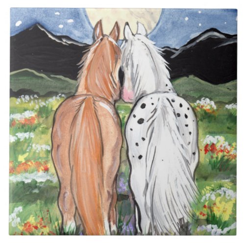 Horse Pony Moon Romantic 6 Tile Trivet Art