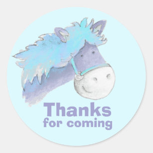 Horse / pony riding blue thank you party stickers