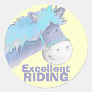 Horse / pony riding yellow blue praise sticker