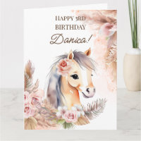 Horse pony with pastel boho flowers birthday