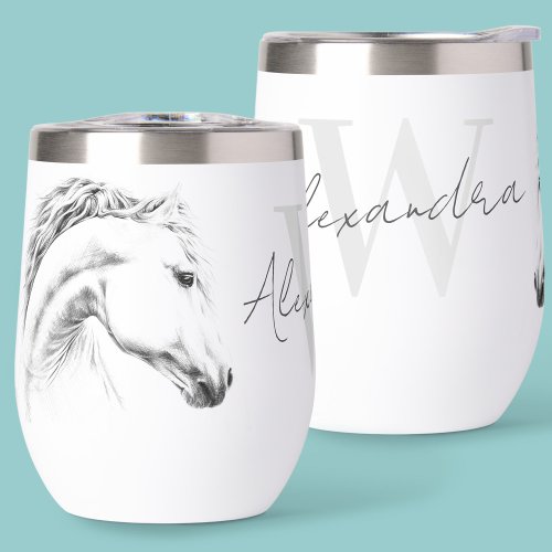 Horse portrait Animal drawing Equestrian art Name Thermal Wine Tumbler