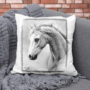 Horse Portrait Charcoal Drawing Equine Art Throw Pillow