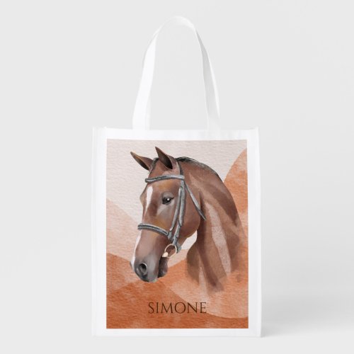 Horse portrait cowgirl equestrian personalized grocery bag