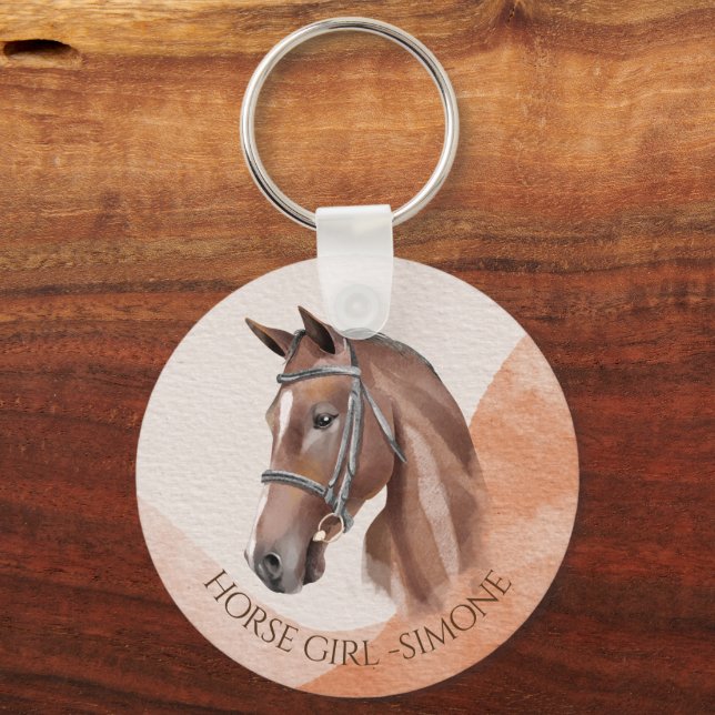 Horse portrait cowgirl equestrian personalized keychain (Front)