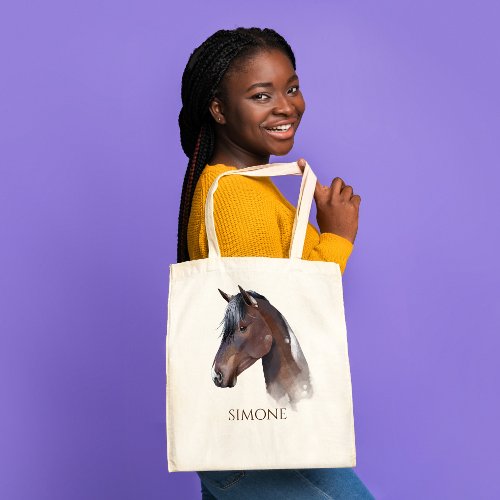 Horse portrait cowgirl equestrian personalized tote bag