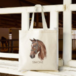 Horse portrait cowgirl equestrian personalized tote bag<br><div class="desc">Horse portrait cowgirl equestrian personalized name tote bag,  horse lovers gift,  gift for girls</div>