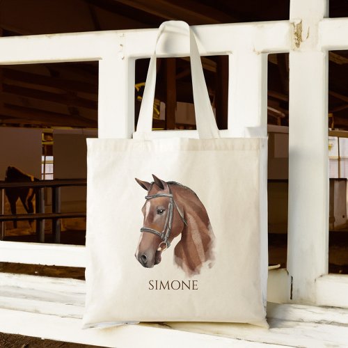 Horse portrait cowgirl equestrian personalized tote bag