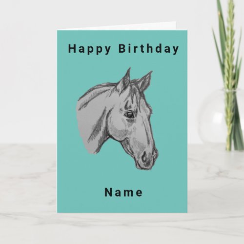 Horse Portrait Drawing Birthday Card