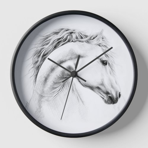 Horse Portrait Elegant Drawing Equestrian Art Wall Clock