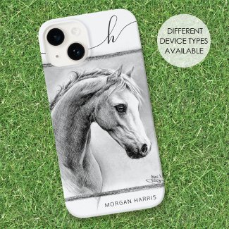 Horse Portrait Equine Charcoal Drawing Monogram