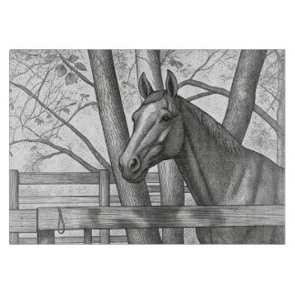 Horse Portrait Glass Cutting Board