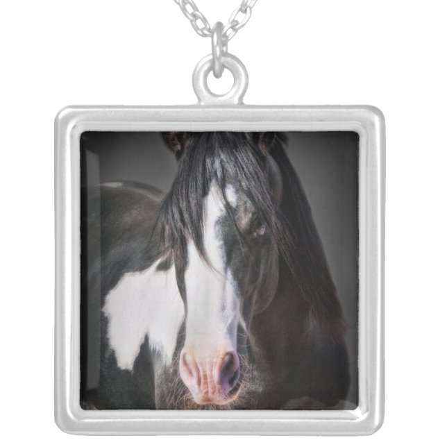 Horse Portrait II Silver Plated Necklace (Front)