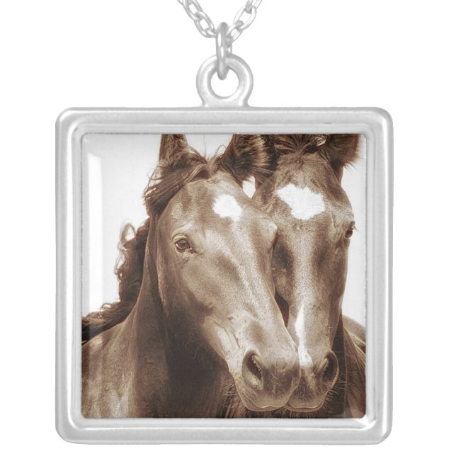 Horse Portrait III Silver Plated Necklace (Front)
