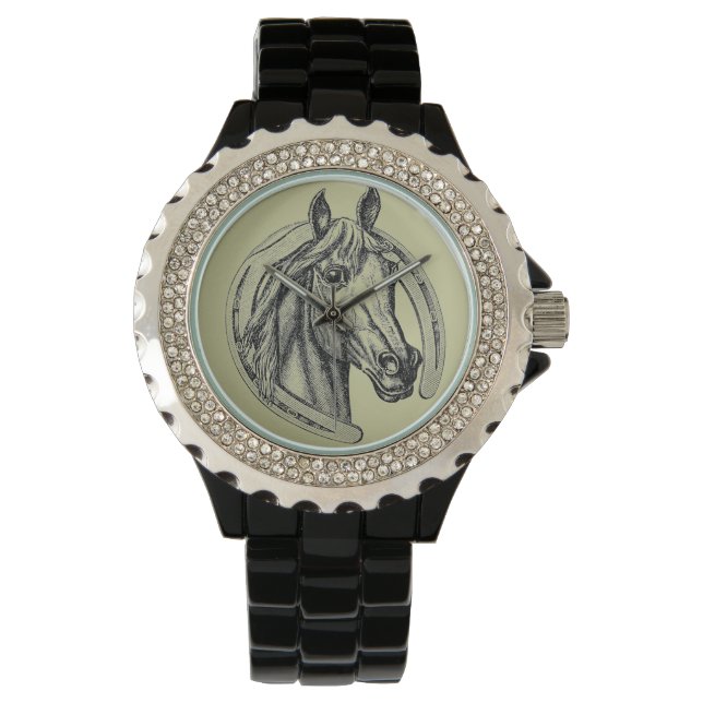 Horse Portrait Illustration Wrist Watch (Front)