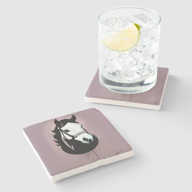 Horse Portrait in Mauve Stone Coaster (Side)