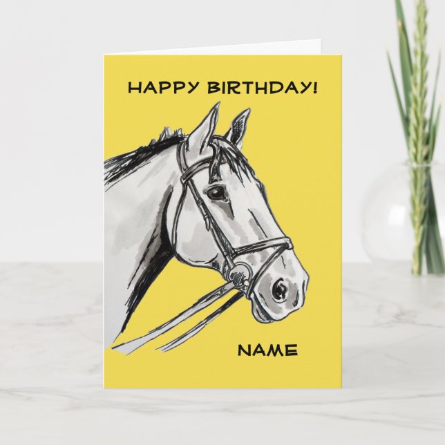 Horse Portrait Ink Pen Birthday Card (Front)