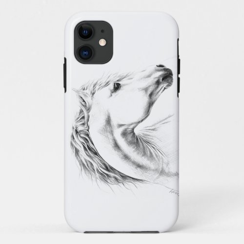 Horse portrait pencil drawing Equestrian art iPhone 11 Case