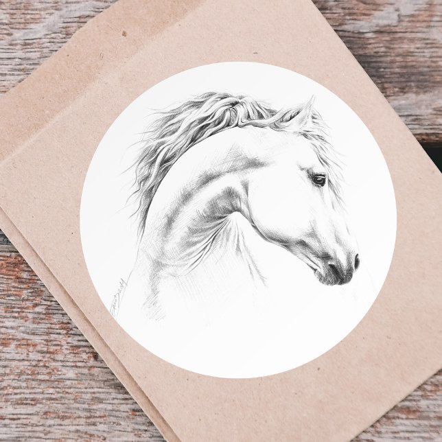 Horse portrait pencil drawing Equestrian art Classic Round Sticker (Creator Uploaded)