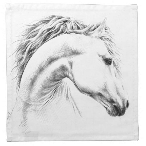Horse portrait pencil drawing Equestrian art Cloth Napkin