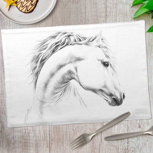 Horse portrait pencil drawing Equestrian art Cloth Placemat