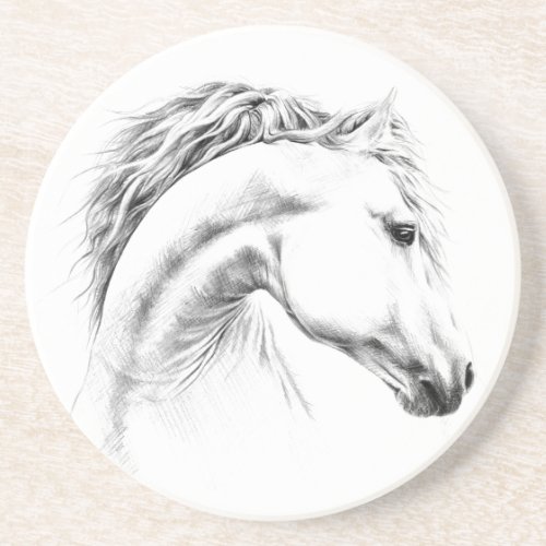 Horse portrait pencil drawing Equestrian art Coaster