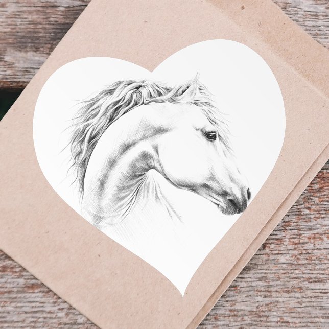 Horse portrait pencil drawing Equestrian art Heart Sticker (Creator Uploaded)