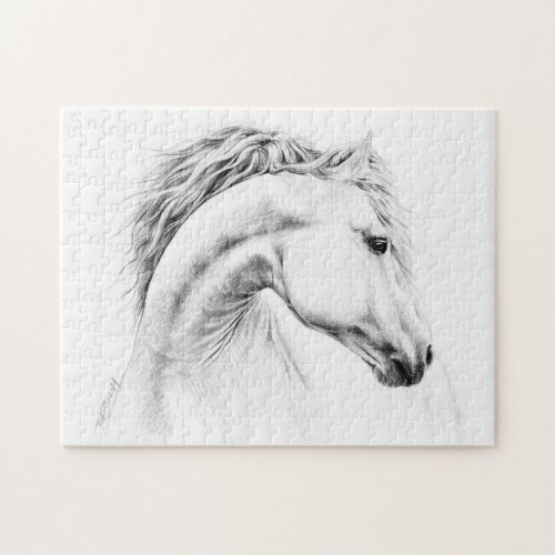 Horse portrait pencil drawing Equestrian art Jigsaw Puzzle