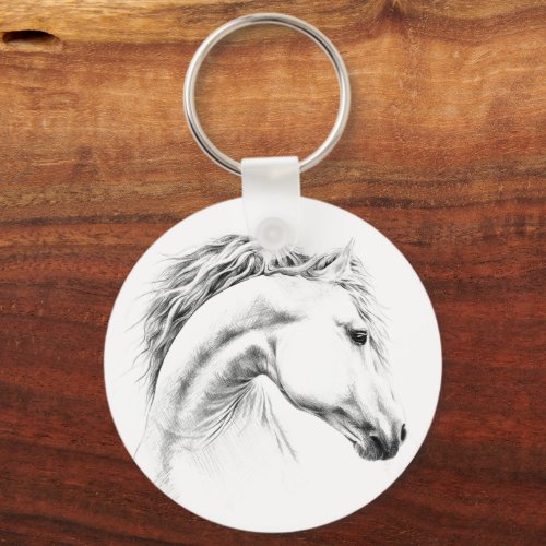 Horse portrait pencil drawing Equestrian art Keychain