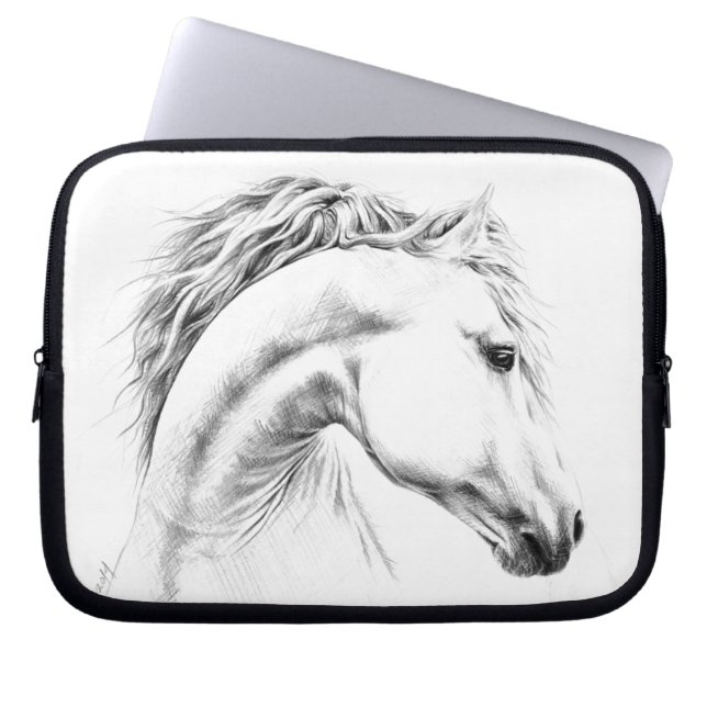 Horse portrait pencil drawing Equestrian art Laptop Sleeve (Front)