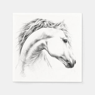 Horse portrait pencil drawing Equestrian art Paper Napkins