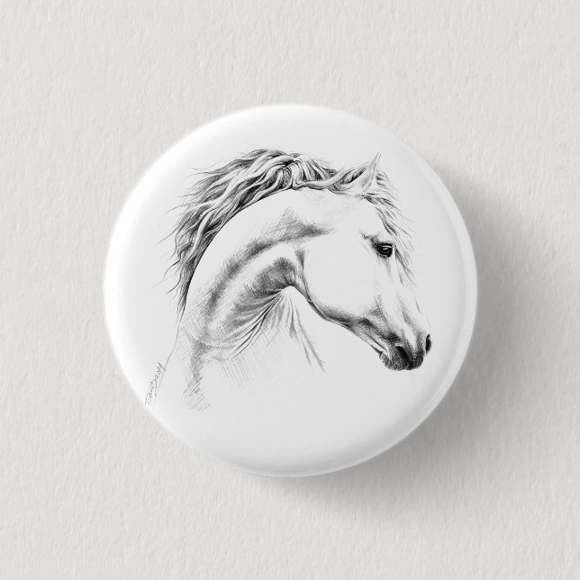 Horse portrait pencil drawing Equestrian art Pinback Button (Front)