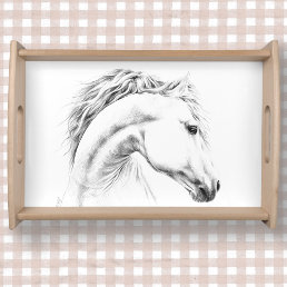 Horse portrait pencil drawing Equestrian art Serving Tray