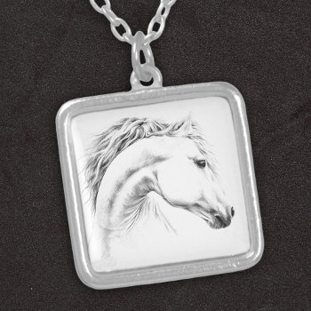 Horse Portrait Pencil Drawing Equestrian Art Silver Plated Necklace by EDrawings38 at Zazzle