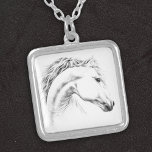 Horse Portrait Pencil Drawing Equestrian Art Silver Plated Necklace at Zazzle