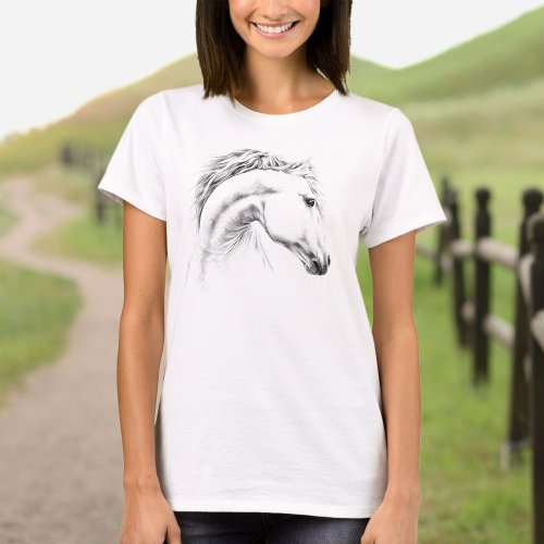 Horse portrait pencil drawing Equestrian art T_Shirt