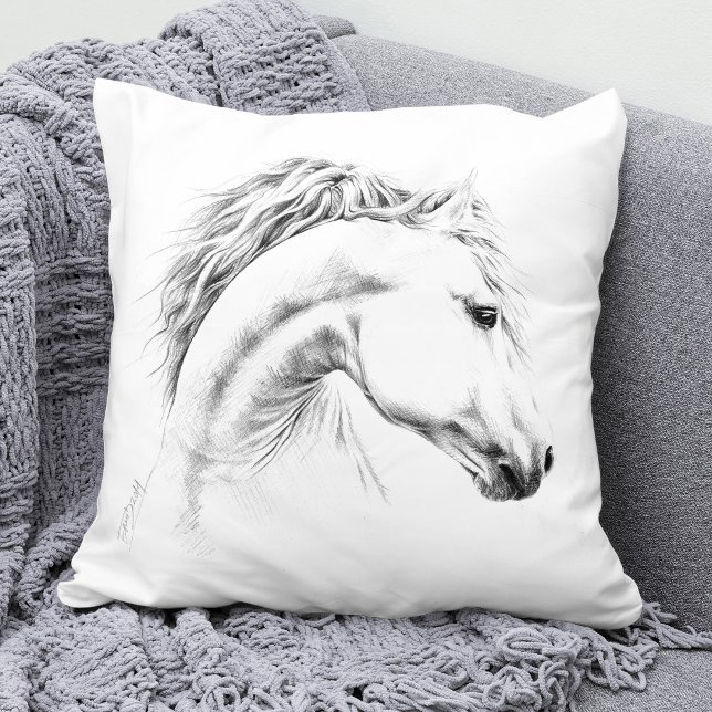 Horse portrait pencil drawing Equestrian art Throw Pillow (Creator Uploaded)