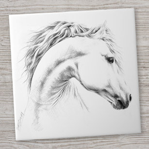Horse portrait pencil drawing Equestrian art Tile