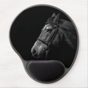 Horse Portrait Photo on Black Gel Mouse Pad